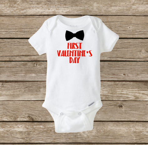 Boys First Valentine’s Day Baby Onesie, Cupid Heart, Holiday