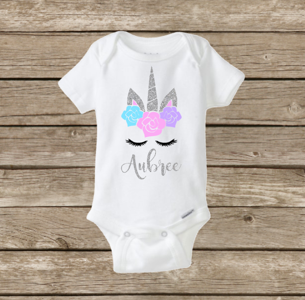 Baby Girl Personalized Unicorn Onesie, Baby Shower Gift