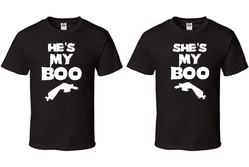 Couples Halloween Shirts, Men's Women's, He's My Boo, She's My Boo, Zombie