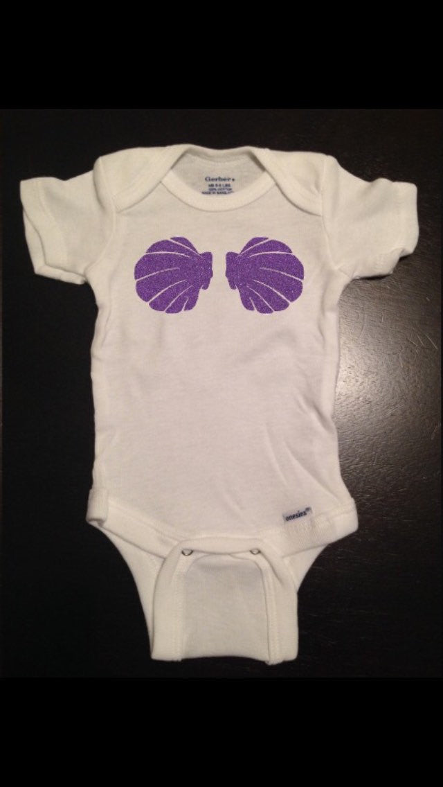 Mermaid Baby Onesie, Mermaid Seashell Bra Shirt, Girl Shirt, Seashells Shirt, Baby Shower Birthday