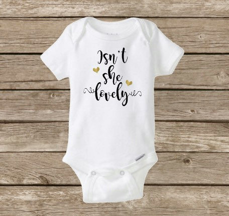 Isn't She Lovely, Baby Girl Onesie, Black and Gold, Musical Song Lyrics