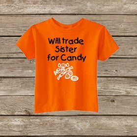Kids Halloween Shirts, Will Trade Brother or Sister for Candy, Funny Kids Shirt, Trick Or Treat