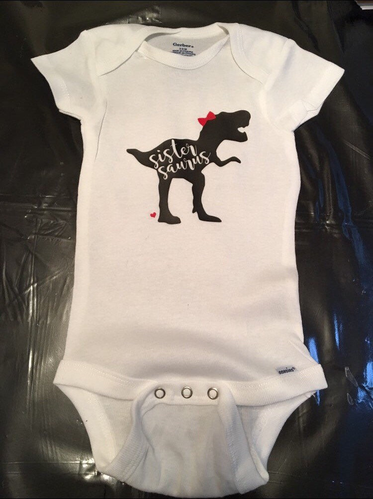 Sister Saurus Dinosaur Onesie, Baby Girl Shirt, Baby Dinosaur, Little Sister