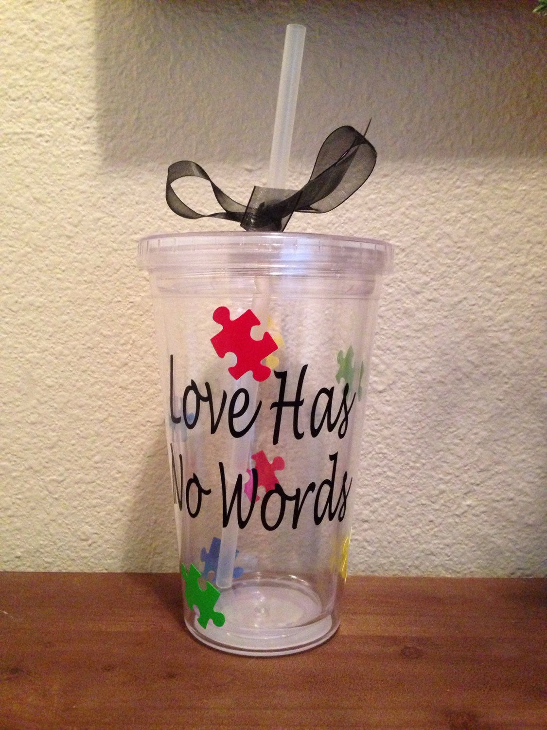 Love Has No Words Tumbler | Autism Awareness Cup Water Bottle | Custom Drinkware