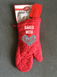 Baked With Love, Glitter Heart, Personalized Kitchen Oven Mitt