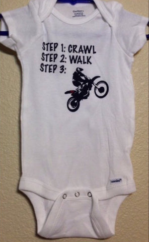 Crawl Walk Ride Baby Onesie, Motorcycle Dirtbike Riding, Baby Shower