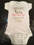 Messy Hair Don’t Care, Baby Girl Onesie, Pink & Gold