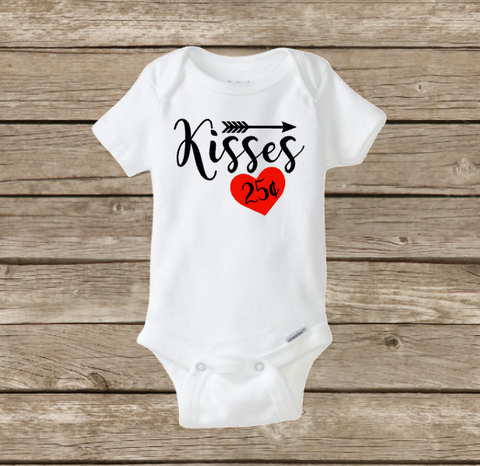 Kisses 25 cents, Baby Valentine’s Day Onesie, Holiday Baby Shower