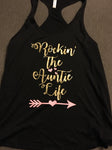 Rockin the Auntie Life, Women’s Tank Top, Pink & Gold