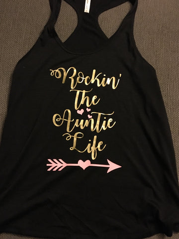 Rockin the Auntie Life, Women’s Tank Top, Pink & Gold