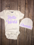 Hello World Onesie & Beanie, Baby Shower, Homecoming Outfit