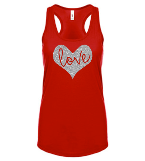 Women’s LOVE Shirt, Tank Top, Valentine’s Day, Glitter