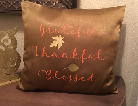 Fall Throw Pillow, Grateful Thankful Blessed, Harvest Autumn Decor