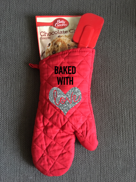 Baked With Love, Glitter Heart, Personalized Kitchen Oven Mitt