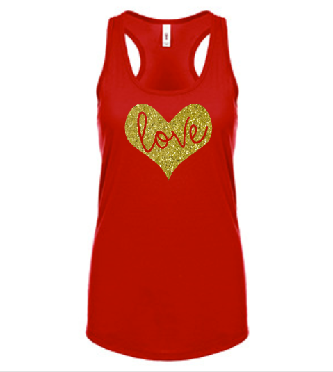 Women’s LOVE Shirt, Tank Top, Valentine’s Day, Glitter