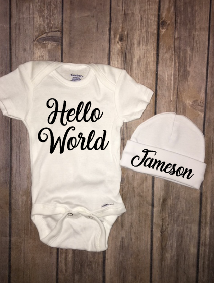 Hello World Onesie & Beanie, Baby Shower, Homecoming Outfit