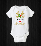 Baby Girl Christmas Onesie, Personalized Reindeer Rudolph, Holiday