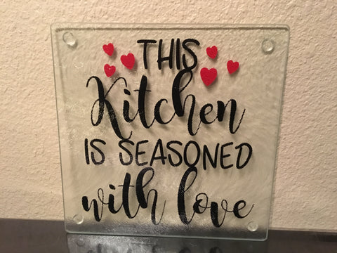 Kitchen Glass Cutting Board, Seasoned with Love, Home Decor