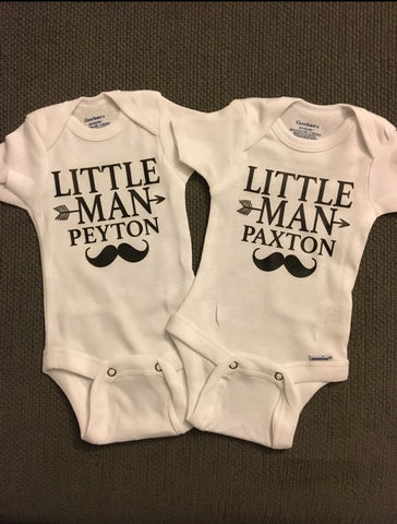 Little Man Mustache Baby Boy Onesie, Personalized Baby Shower Gift