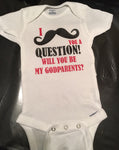 I Mustache You A Question Will You Be My Godparents Baby Onesie