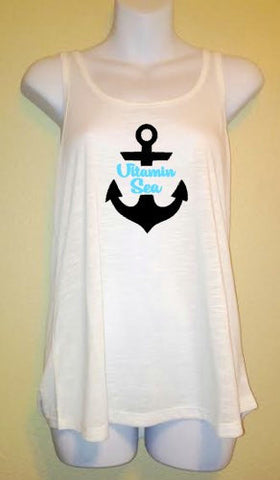Vitamin Sea, Womens Racerback Tank Top, Beach Life Shirt, Summer Anchor Nautical