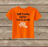 Kids Halloween Shirts, Will Trade Brother or Sister for Candy, Funny Kids Shirt, Trick Or Treat