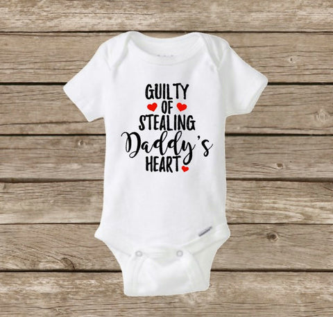 Valentine's Day Baby Girl Onesie, Guilty of Stealing Daddy's Heart, My First Valentine's Day
