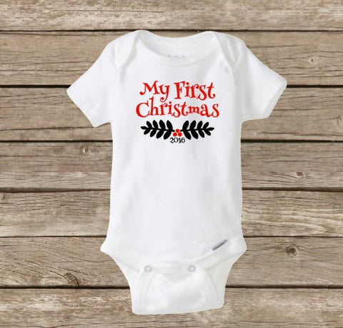My First Christmas, Baby's First Christmas Onesie 2017, Santa Claus, Holiday Baby Onesie