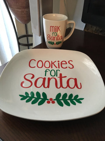 Cookies & Milk for Santa, Decorative Plate, Mug, Merry Christmas, Plate and Cup Set