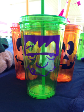 Halloween Cup Frankenstein HALLOWEEN Green Tumbler Cup Drinkware Sippy Cup Kids Mom Dad | Trick or Treat