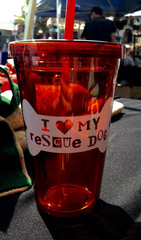 I Love My Rescue Dog Tumbler / Custom Drinkware Water Bottle / Dog Mom Dog Dad / I Love Dogs / Adopt