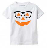 Kids Halloween Shirt Pumpkin Face with Glasses, Baby Toddler Tee