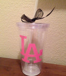 LA DODGERS Cup | Clear Tumbler with Pink LA Logo | Los Angeles Dodgers Custom Drinkware | Los Doyers | Baseball