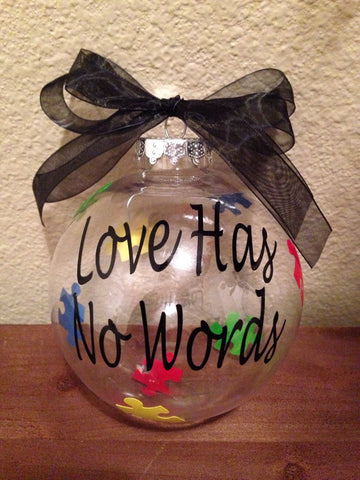 Autism Awareness Christmas Ornament Love Has No Words, Puzzle Piece, Christmas Tree Decor Bulb