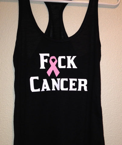 F Cancer Womens Racerback Tank Top, Breast Cancer Awareness, Love Family, Support | Any Color Ribbon