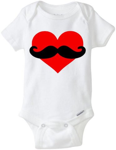 Baby Boy Valentine’s Day Onesie, Mustache Heart