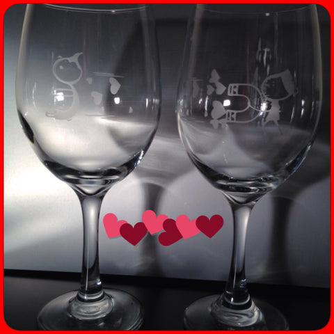 Valentines Wine Glasses Etched, Cupid Hearts, Valentine’s Day Gift