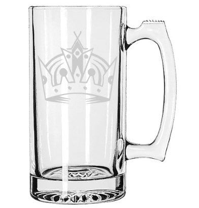 Kings Crown Etched Glass Beer Mug