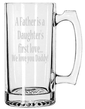Father's Day Beer Mug, I Love Daddy Etched Beer Mug, Daddy and Daughter, Dads Beer, Daughters First Love