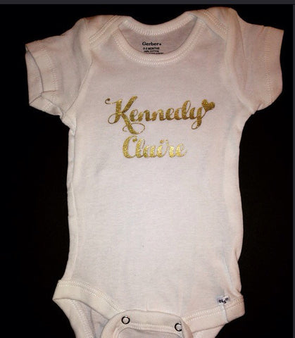 Baby Girl Onesie | Monogram Gold Sparkle Shirt | New Baby | Baby Shower | Custom Onesie