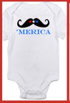 4th of July Onesie, USA Baby, Holiday Red White & Blue, Fourth Of July, Mustache, Merica