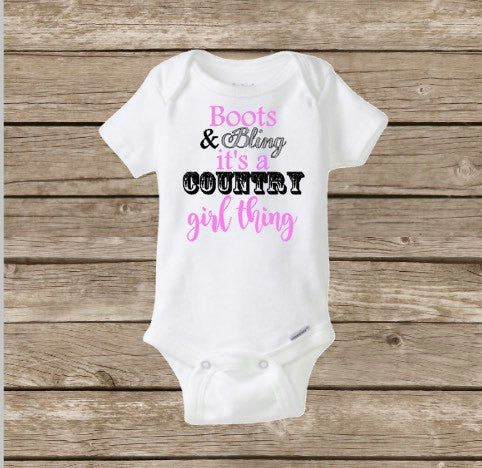 Country Girl Baby Onesie, Boots & Bling, Cowgirl Onesie
