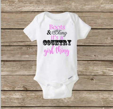 Country Girl Baby Onesie, Boots & Bling, Cowgirl Onesie