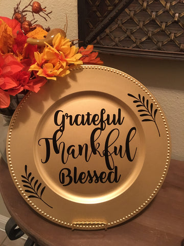 Grateful Thankful & Blessed Plate, Thanksgiving Fall Decor