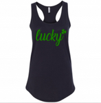 Women’s Lucky Racerback Tank Top St Patricks Day Shamrock