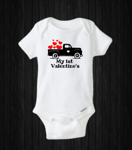 My First Valentine’s Day, Baby Truck Heart Love Onesie