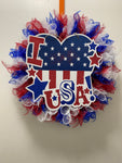 Handmade Wreath I Love USA 4th of July Holiday